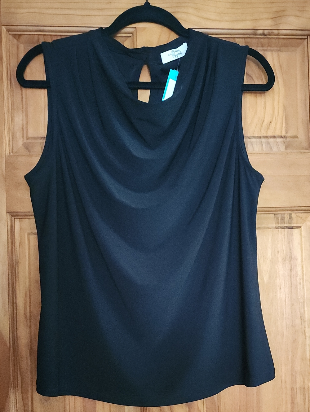 Beacon, Eryk Cowel Neck, Sleeveless Black Drape Neck Blouse. Sz. Lg. New W/Tags.